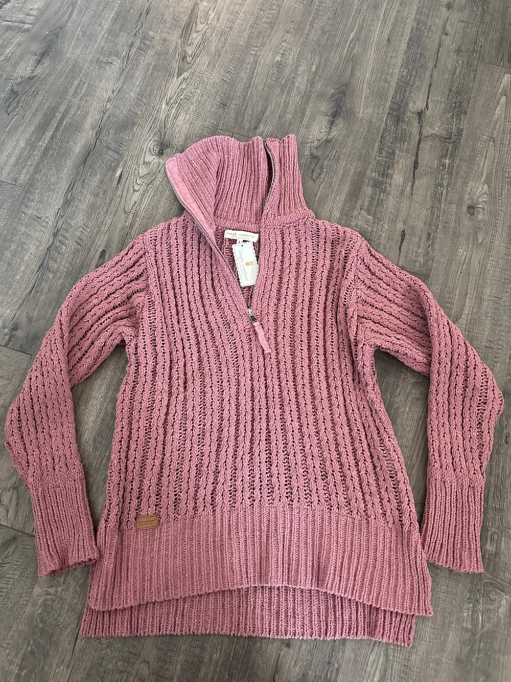 Simply Southern Dusty Rose Half-Zip Knit Cowl Sweater